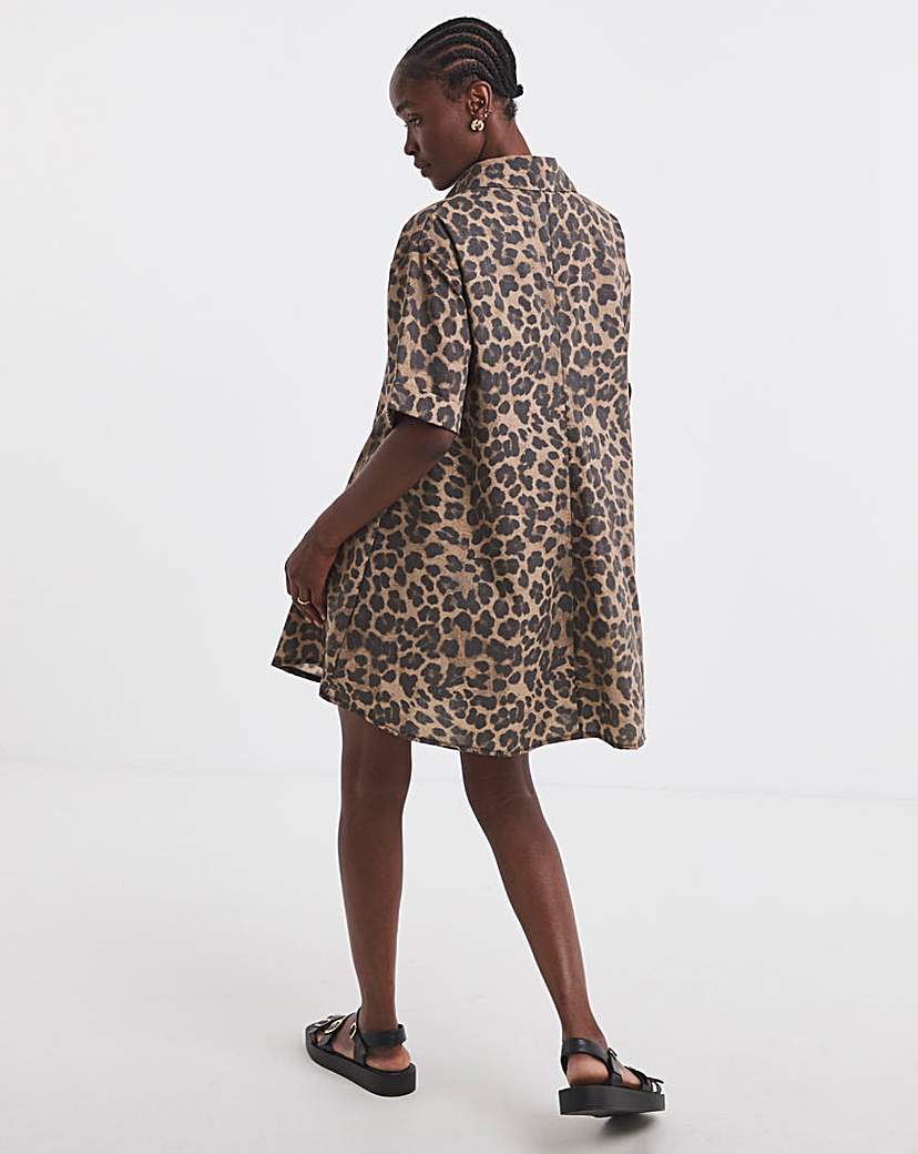 Leopard Print Boxy Shirt Dress