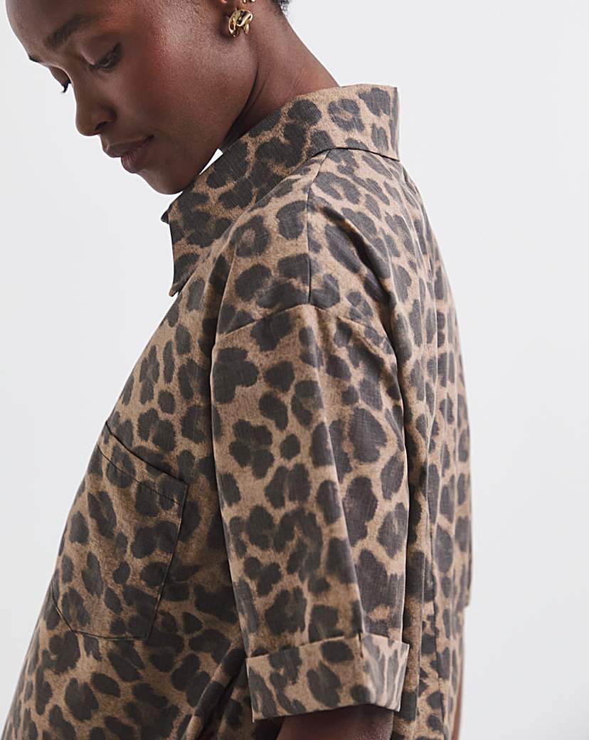 Leopard Print Boxy Shirt Dress