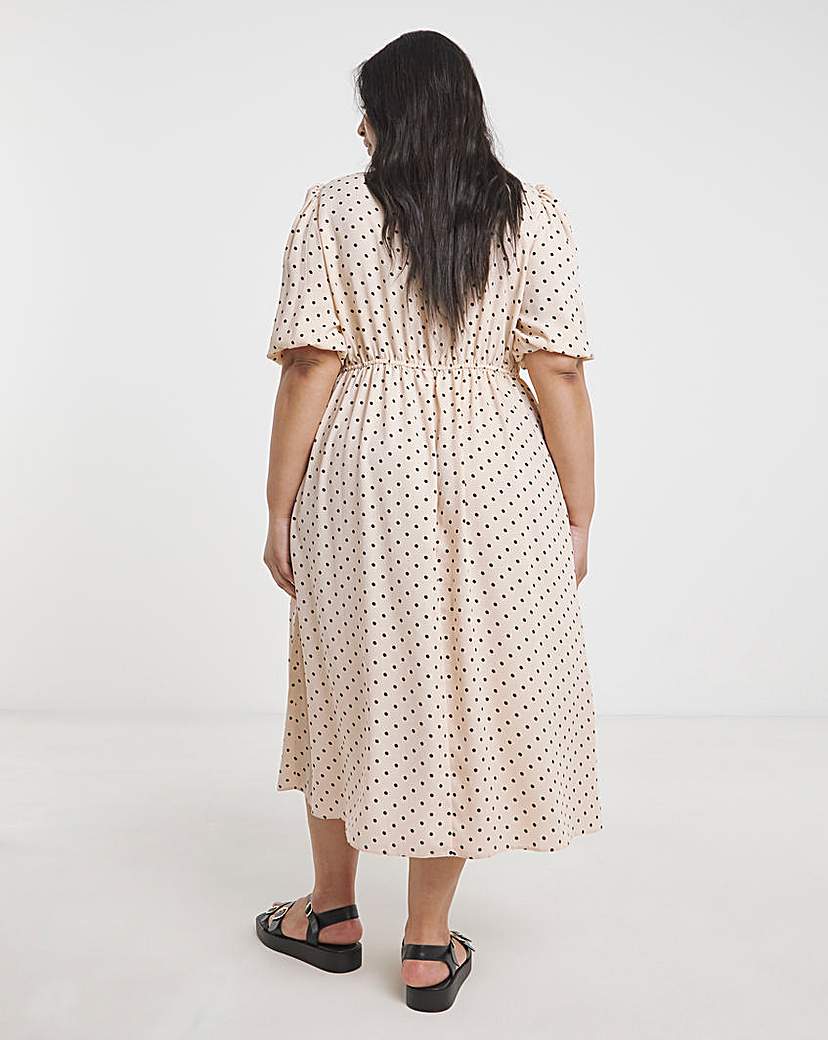 Spot Print Button Through Midi Dress