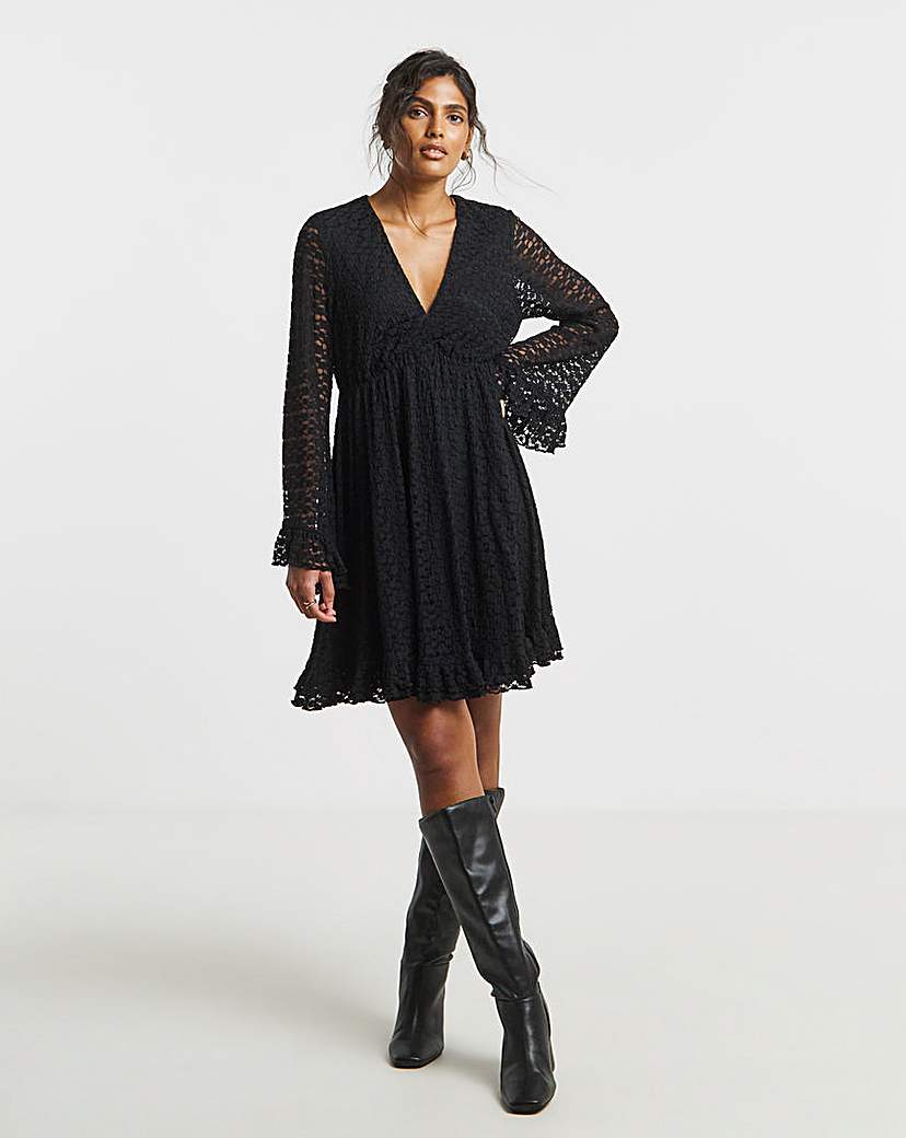 New In - Simply Be Black Lace Skater Dress