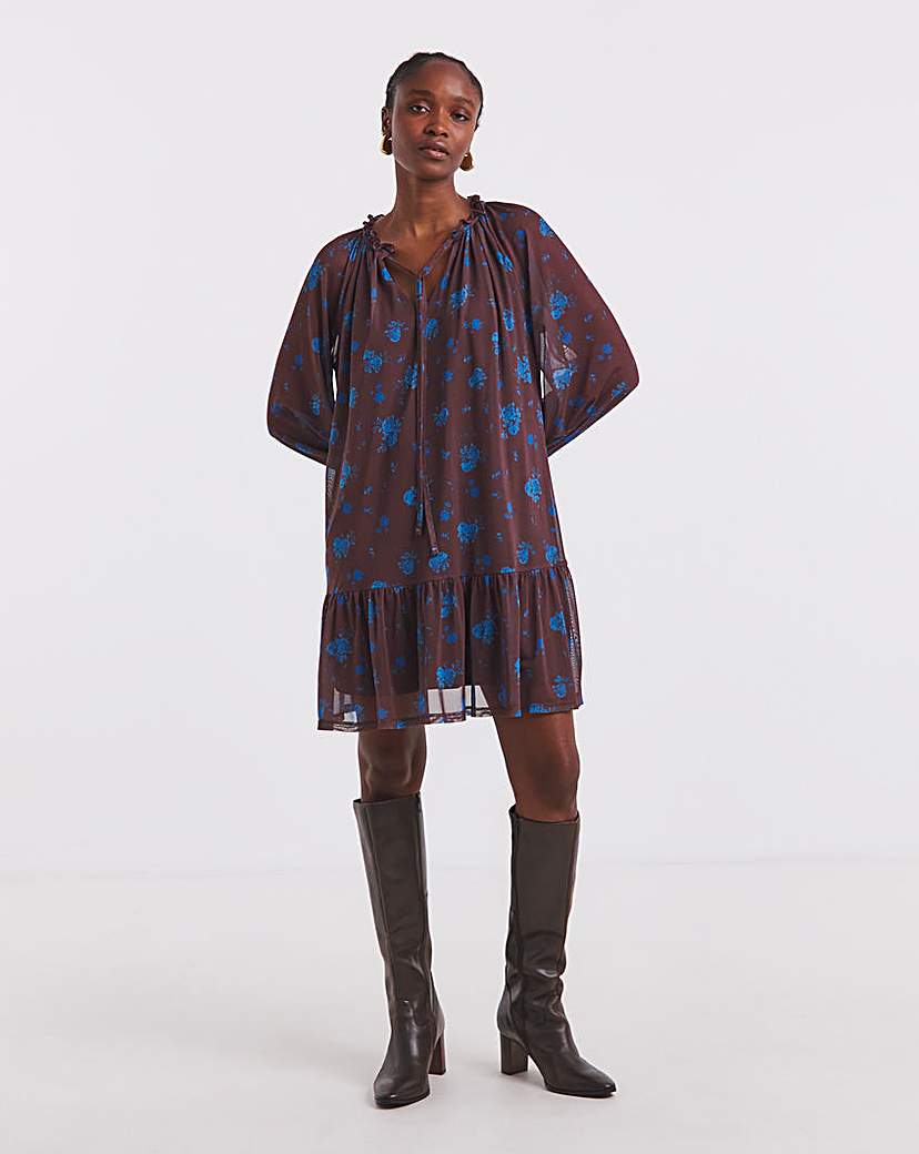 New In - Simply Be Floral Print Mesh Smock Dress