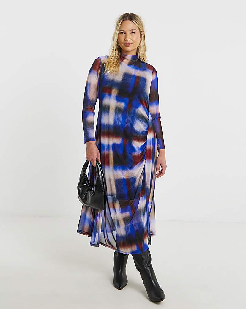 New In - Ruched Mesh Midi Dress