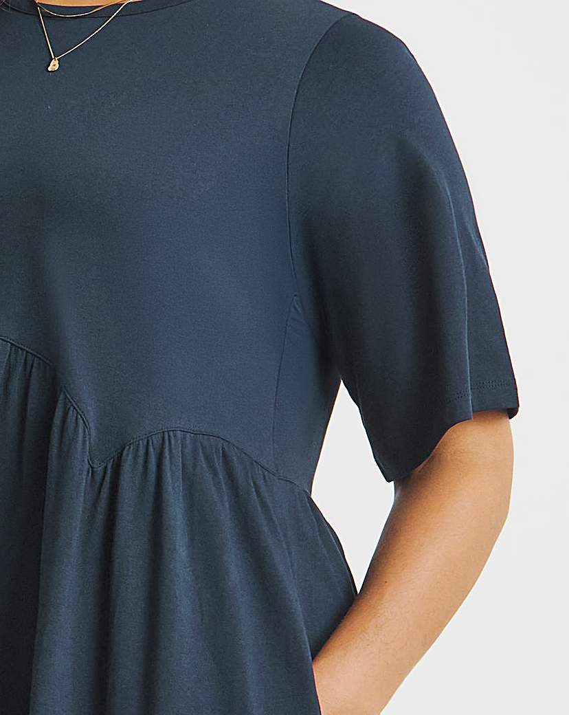 Navy Jersey Smock Midi Dress