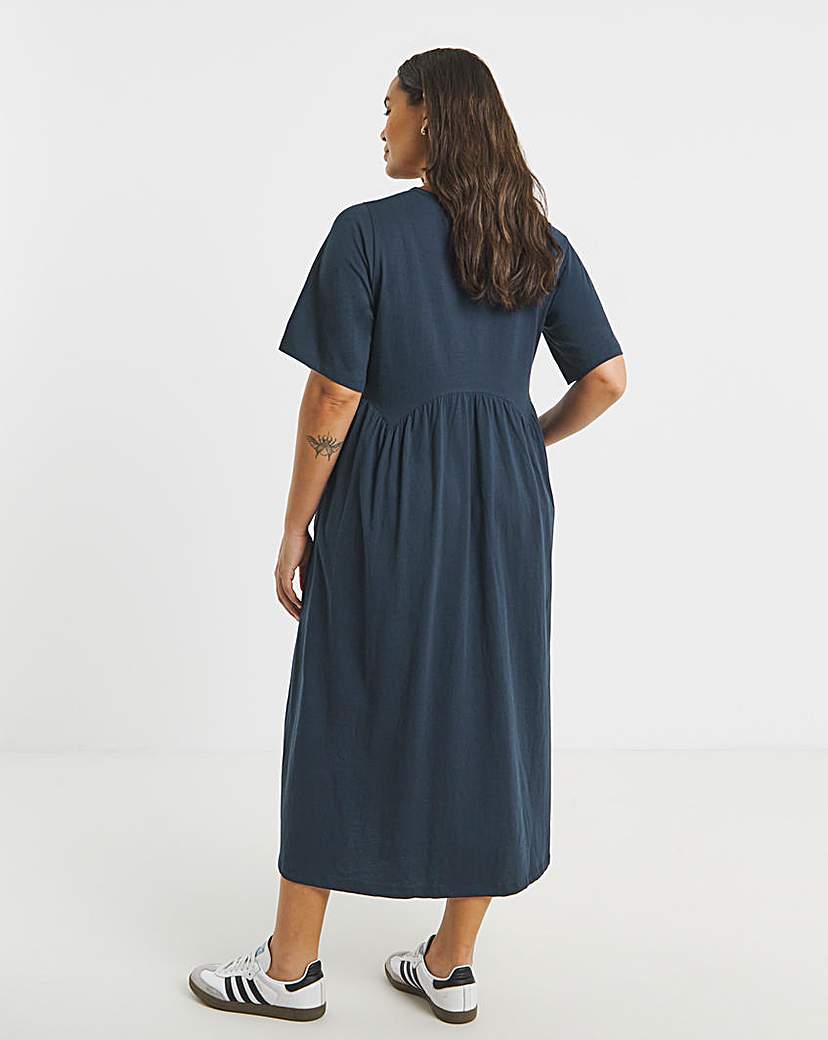 Navy Jersey Smock Midi Dress