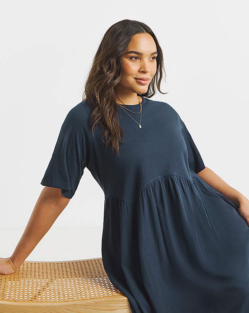 Navy Jersey Smock Midi Dress