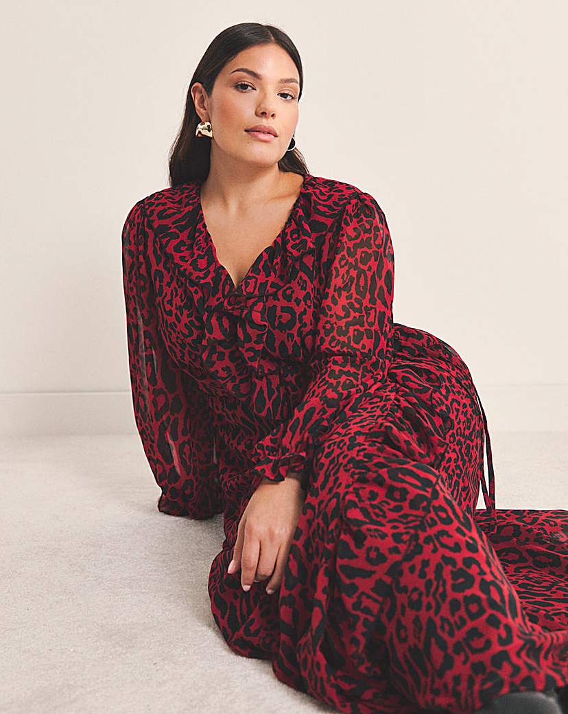 New In - Red Leopard Georgette Wrap Dress