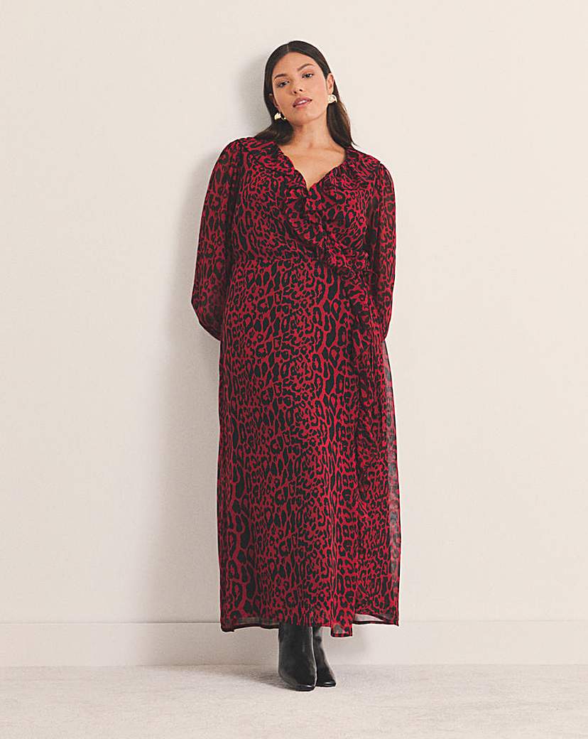 Red Leopard Georgette Wrap Dress