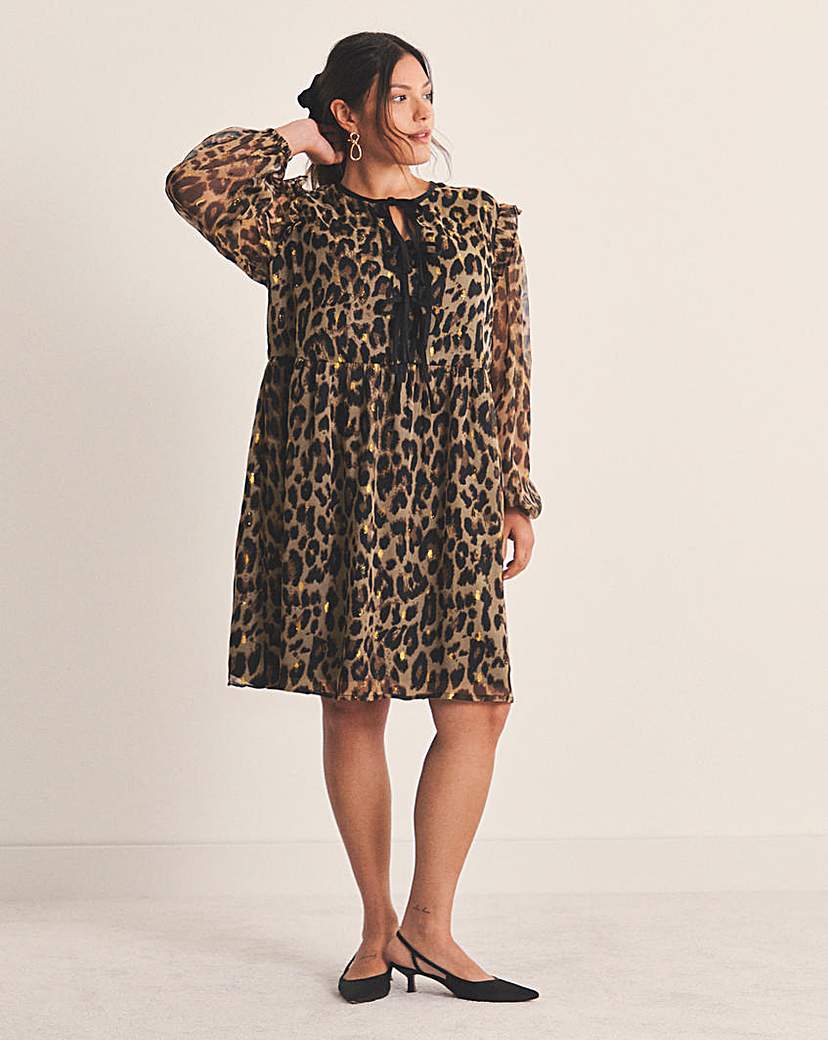 New In - Leopard Bow Georgette Skater Dress