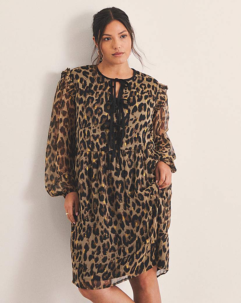 Leopard Bow Georgette Skater Dress