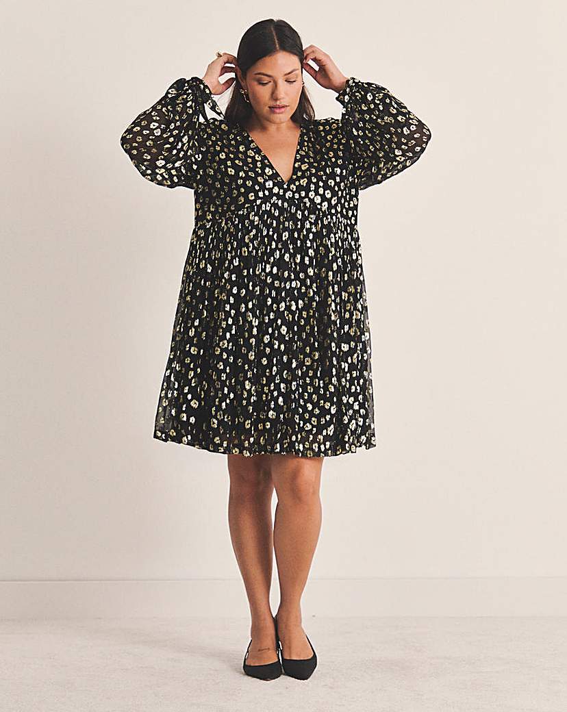 New In - Gold Animal Jacquard Smock Dress