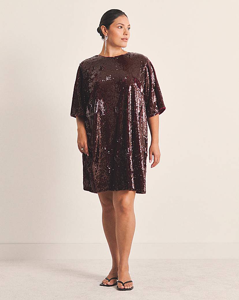 Burgundy Sequin T shirt Dress