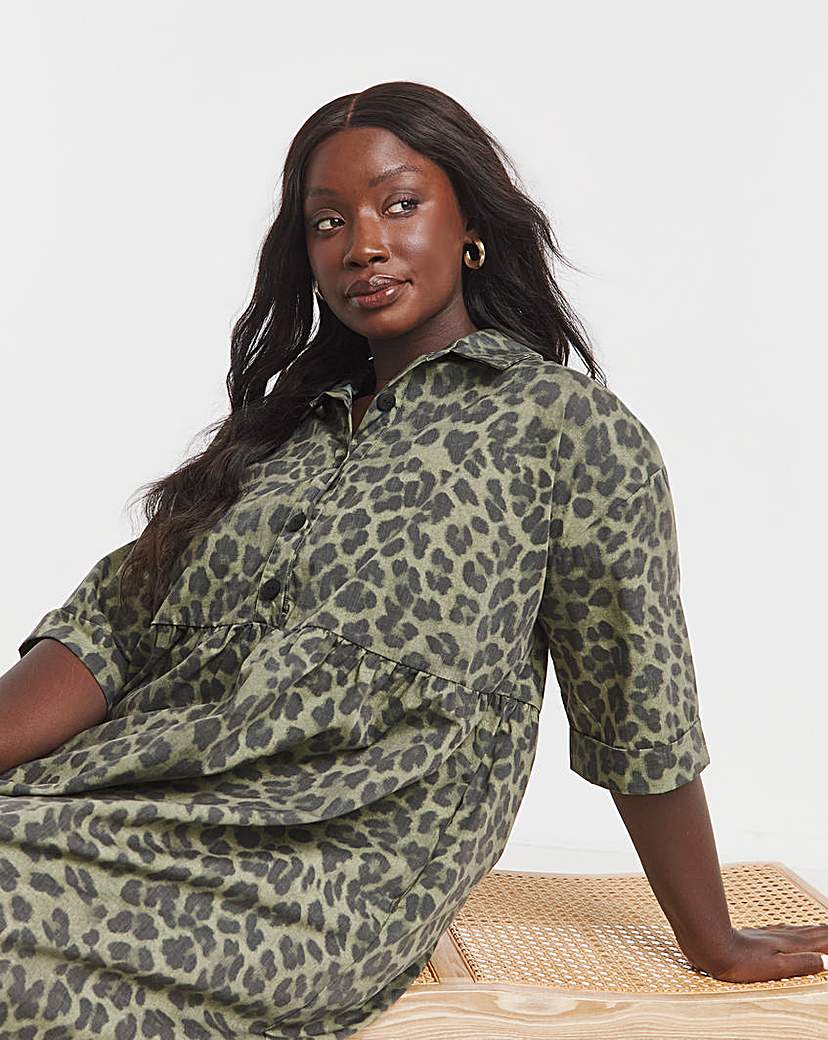 Printed Shirt Dress With Pockets