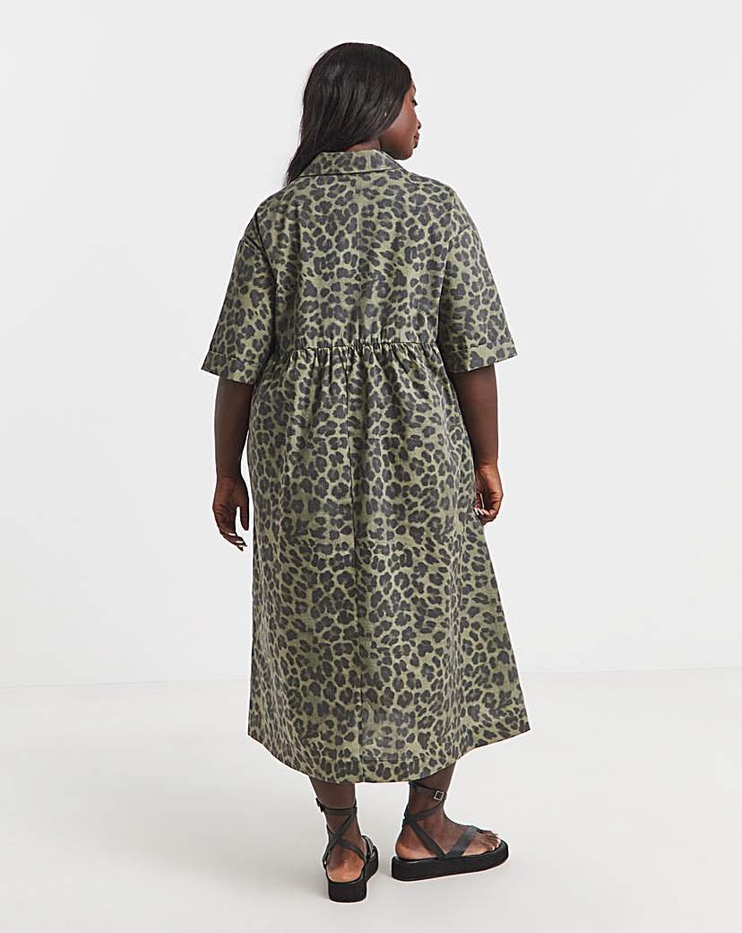 Printed Shirt Dress With Pockets
