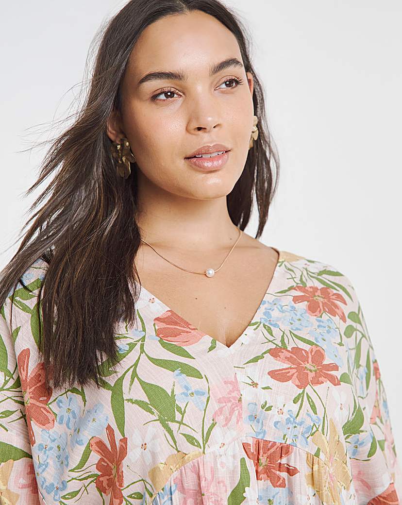 Printed Linen Blend Smock Dress