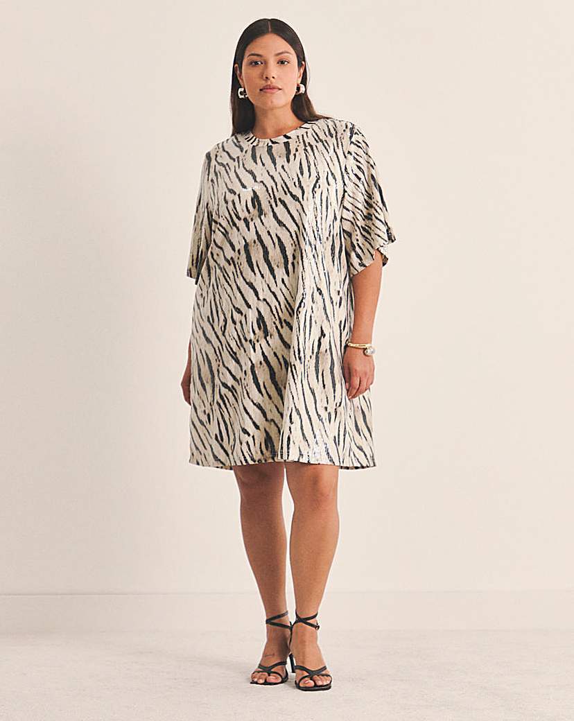 New In - Zebra Sequin T-Shirt Dress