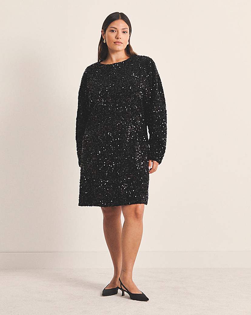 New In - Black Velour Sequin Mini Dress
