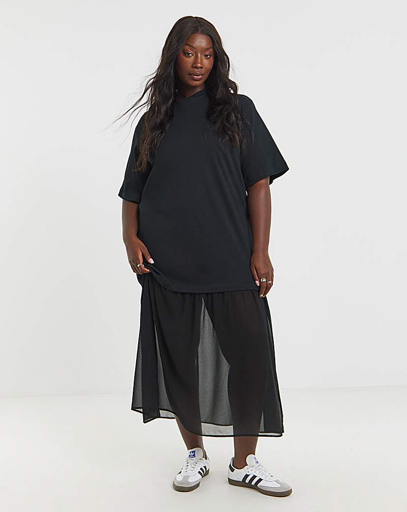 New In - 2 in 1 T-Shirt Sheer Hem Midi Dress