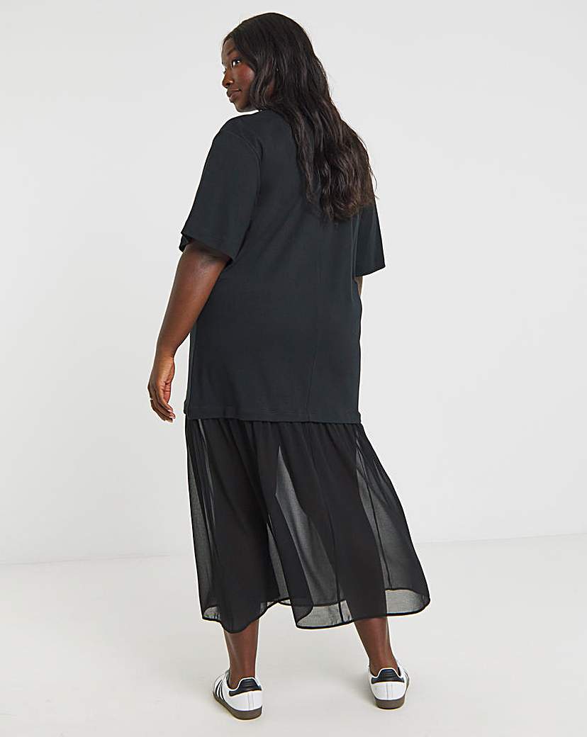 2 in 1 T-Shirt Sheer Hem Midi Dress