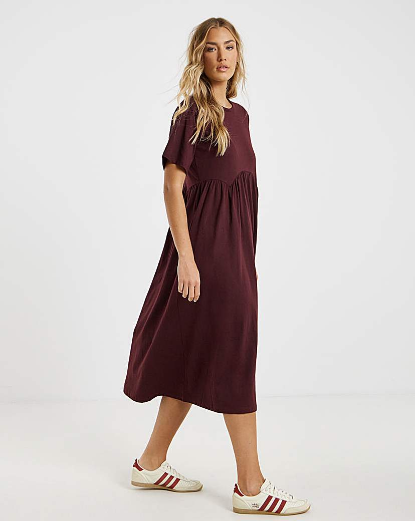 New In - Burgundy Jersey Smock Midi Dress