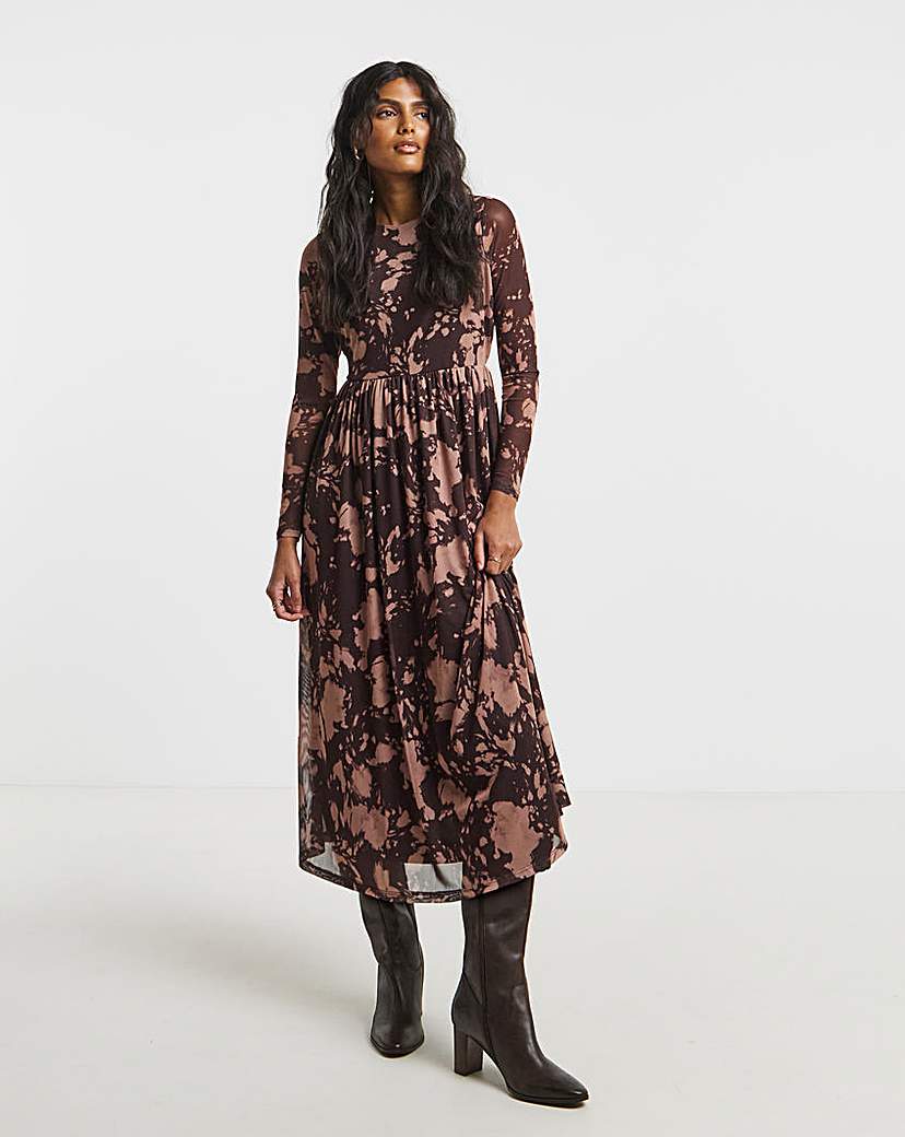 New In - Simply Be Blur Print Mesh Midi Dress