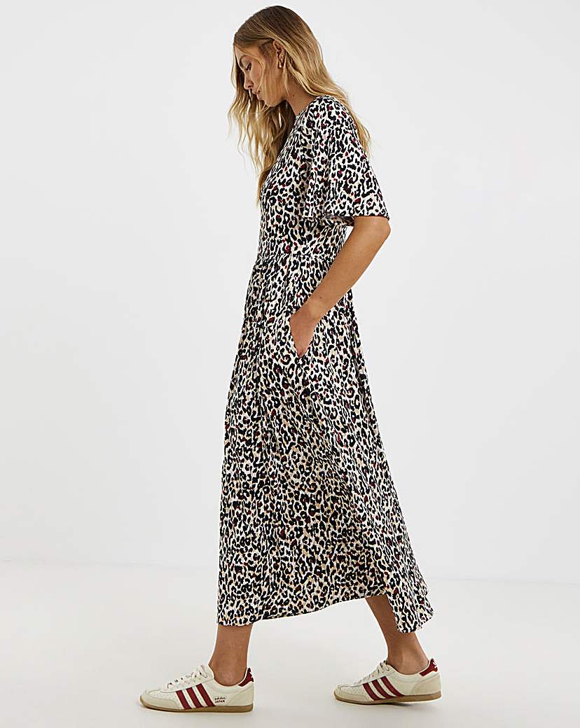 New In - Leopard Supersoft Boat Neck Midi Dress
