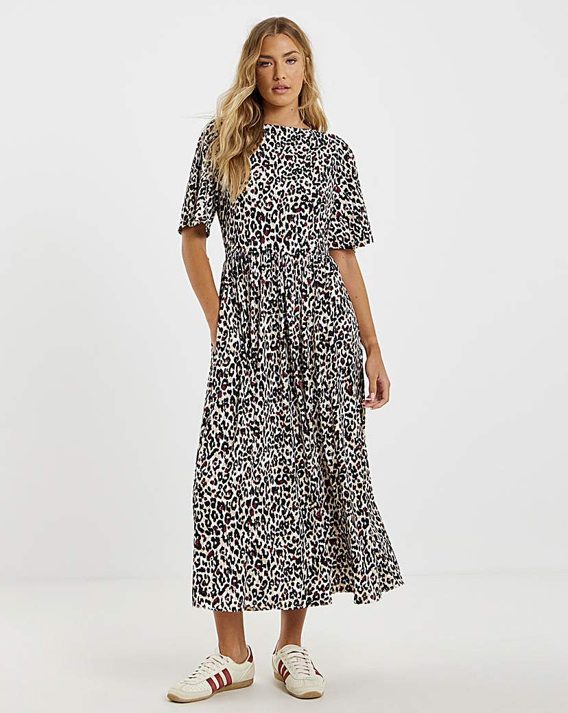 Leopard Supersoft Boat Neck Midi Dress