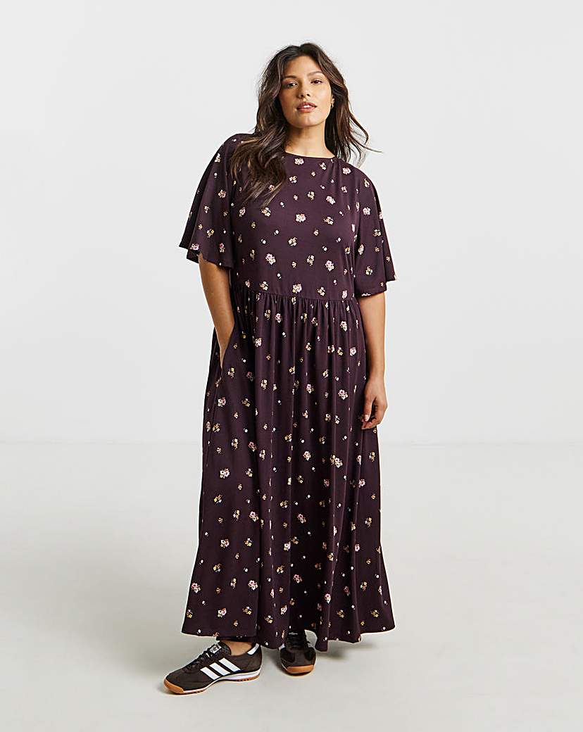 New In - Ditsy Supersoft Boat Neck Midi Dress