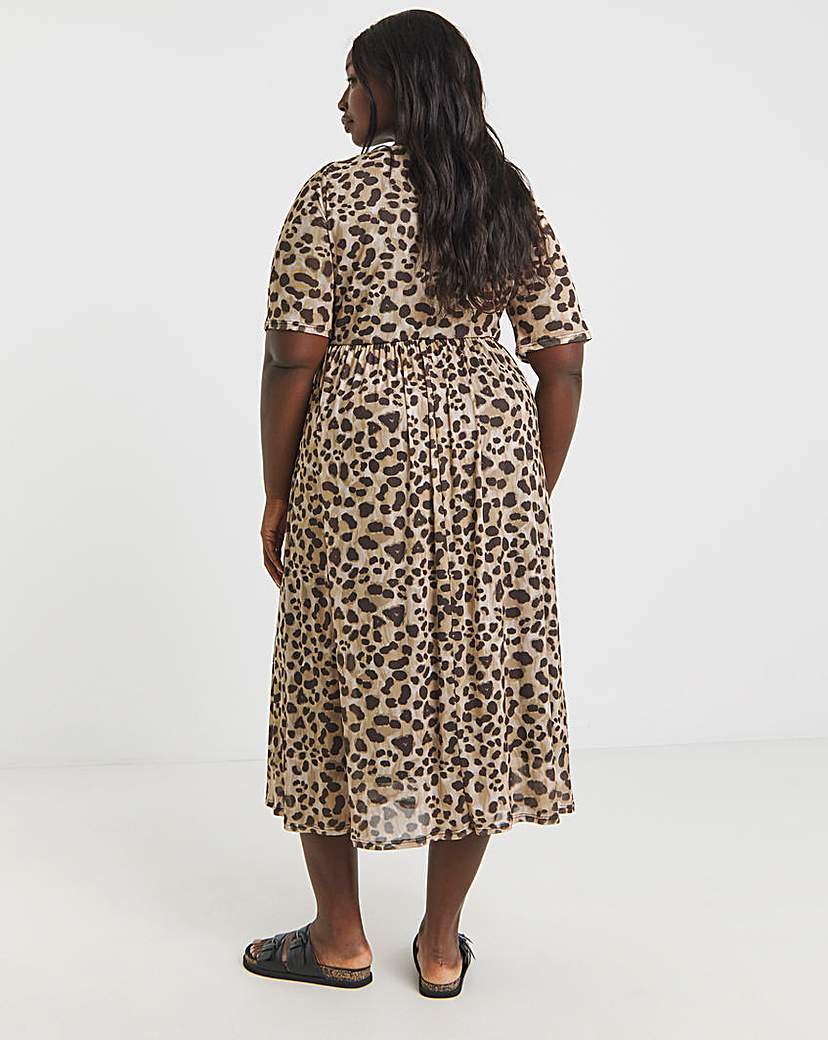 Printed Mesh Midi Dress