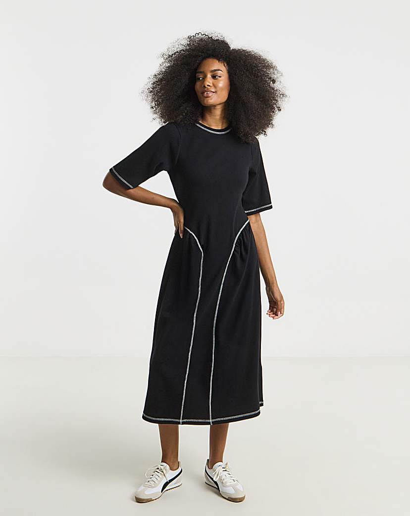 New In - Contrast Seam Waist Detail Midi