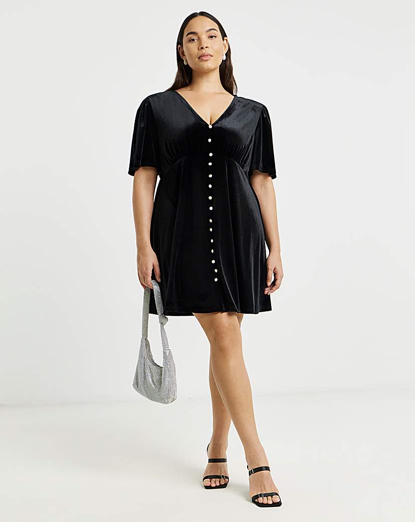 New In - Black Velour Skater Dress