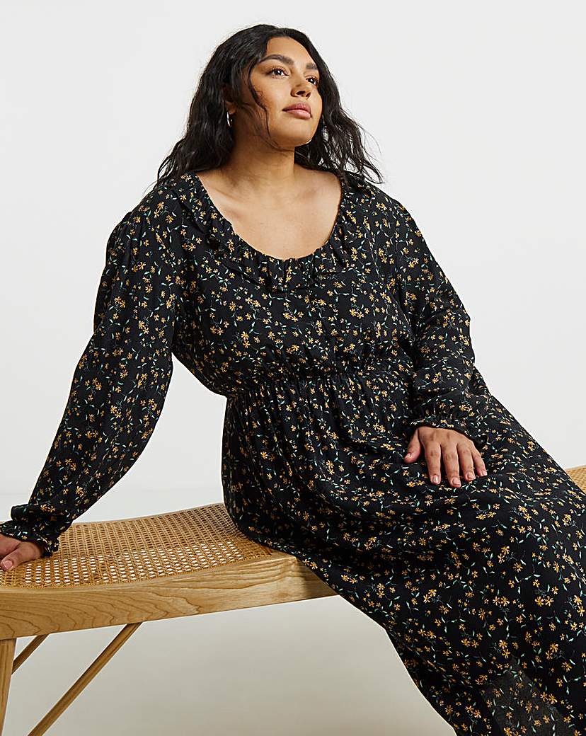 New In - Frill Neck Detail Midi Dress