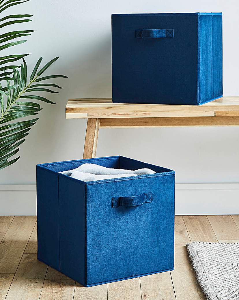 Set of 2 Velvet Storage Baskets - Navy