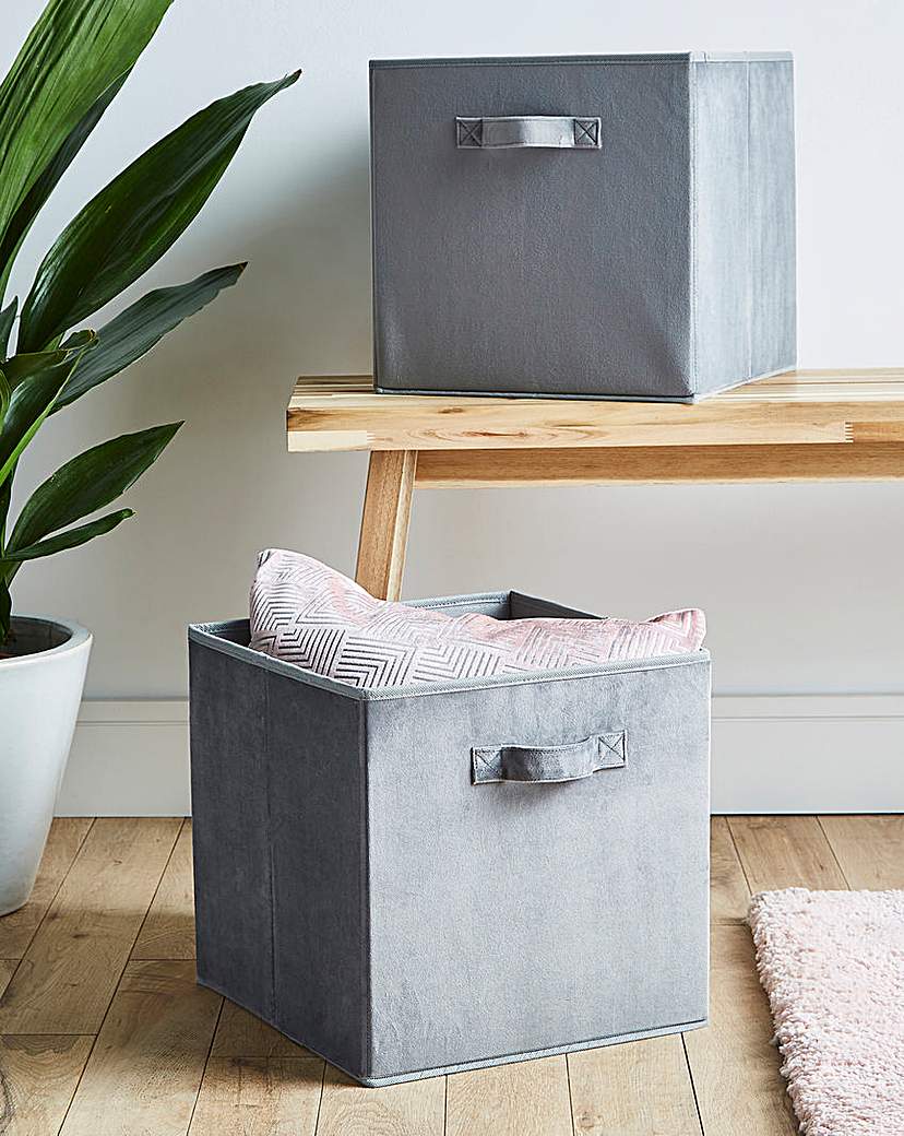 Set of 2 Velvet Storage Baskets - Grey