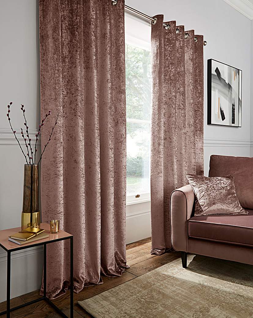 Crushed Velvet Eyelet Curtains - Blush