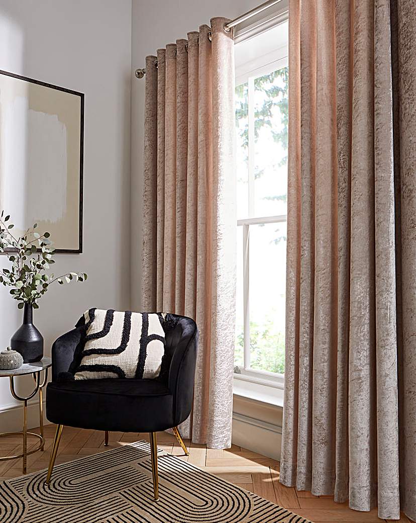 Crushed Velvet Eyelet Curtains - Champagne