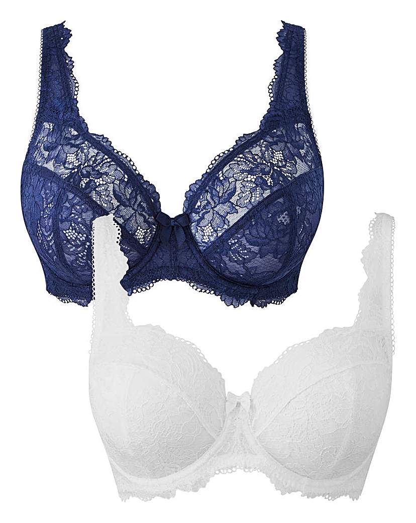 2Pack Ella Lace Full Cup Navy/White Bras