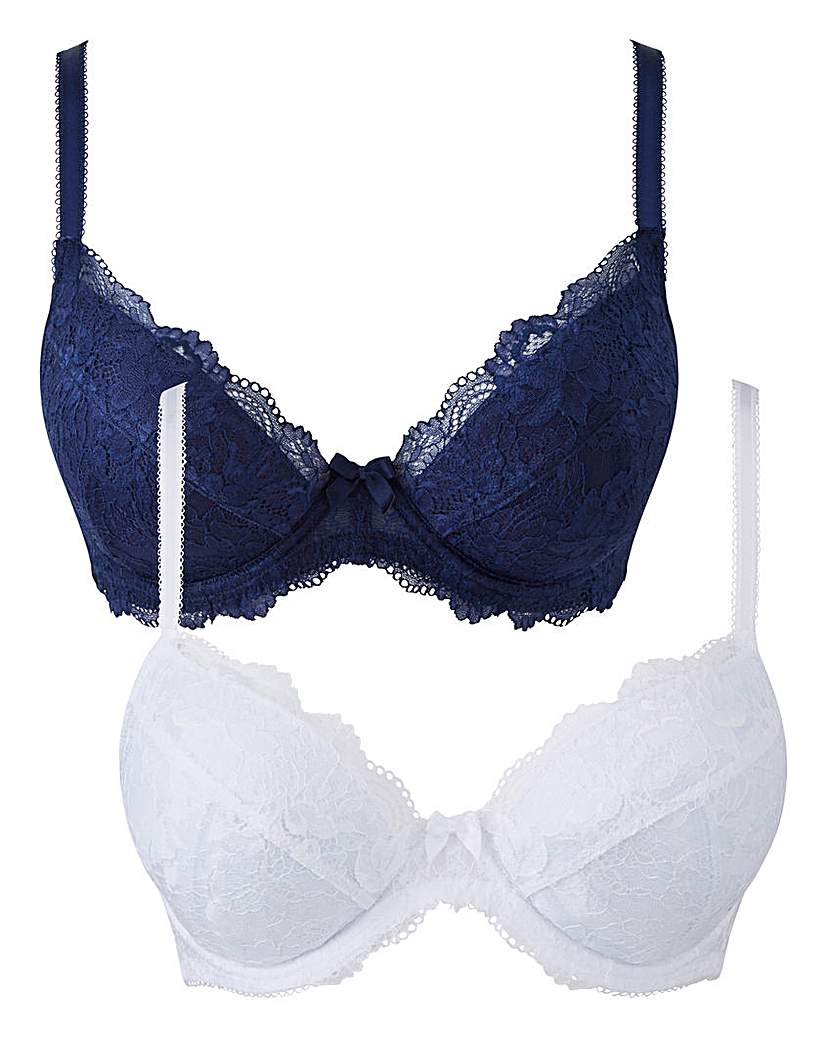 Image of 2Pack Ella Lace Plunge Navy/White Bras