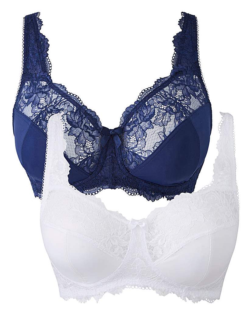 Image of 2Pack Ella Lace Non Wired Navy/White Bra