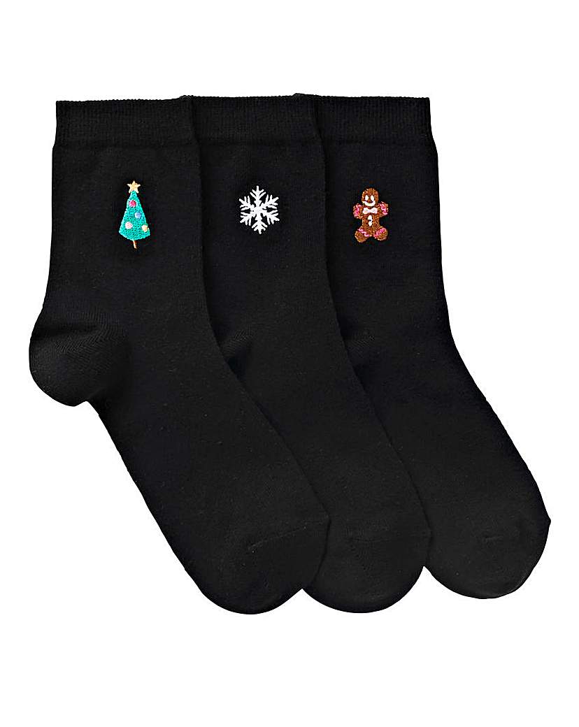 3 pack Christmas Embroidered Socks