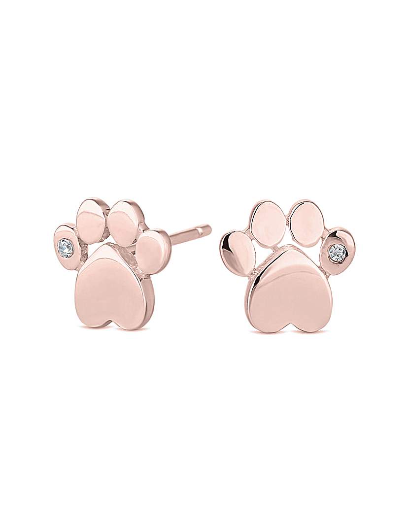 Simply Silver Rose Gold Paw Earrings