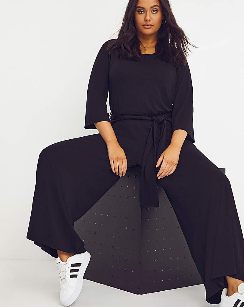 Black Jersey Wide Leg Jumpsuit - Black