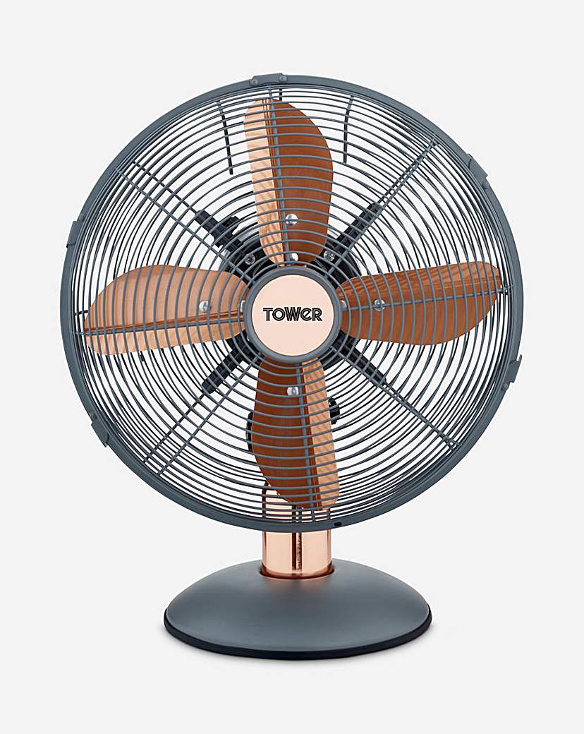 Image of Tower Metal Grey and Rose Gold Desk Fan