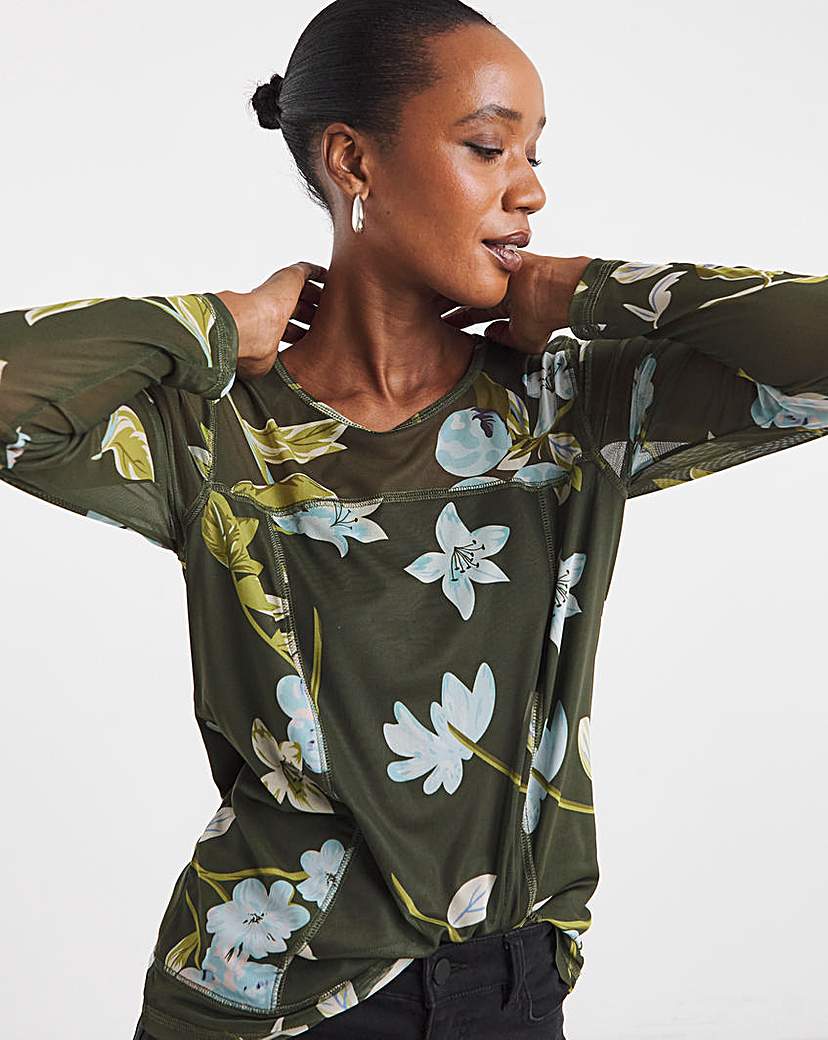 New In - Joe Browns Khaki Long Sleeve Mesh Top