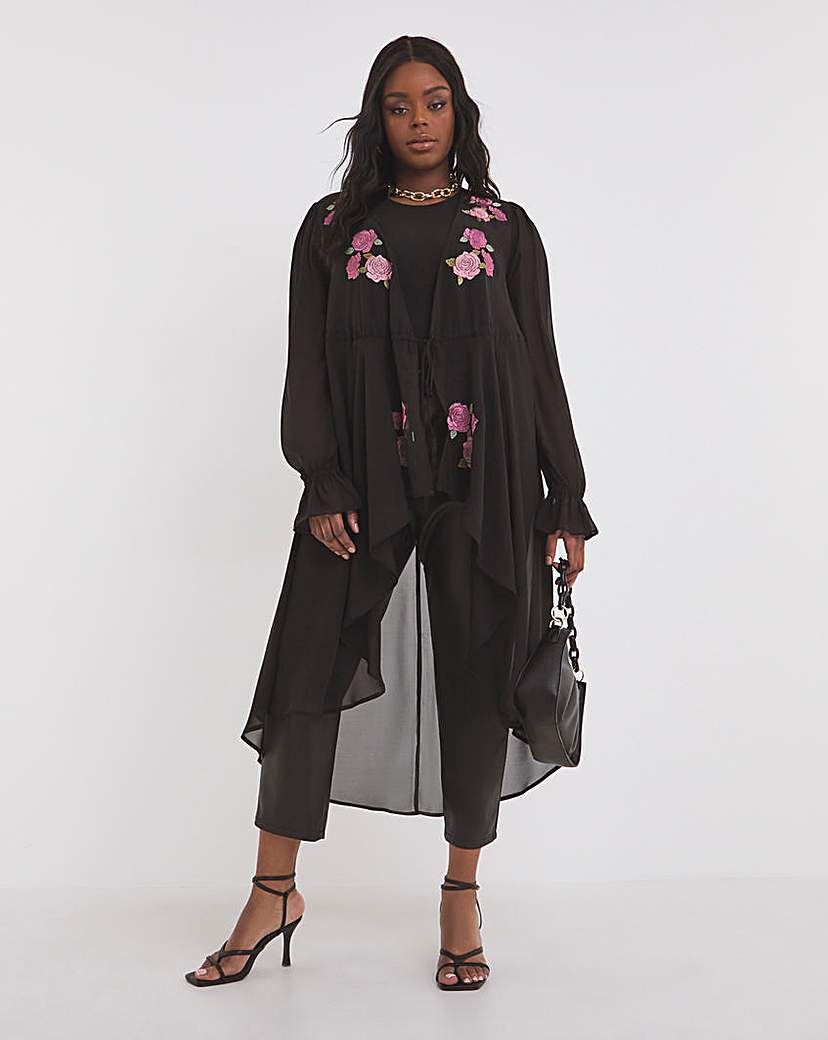 Lovedrobe Rose Embroidered Kimono - Black/Red