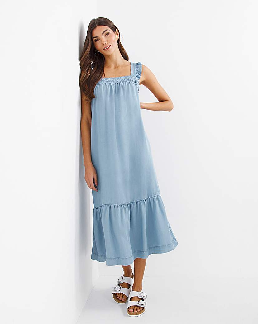 Lyocell Frill Dropped Hem Maxi Dress