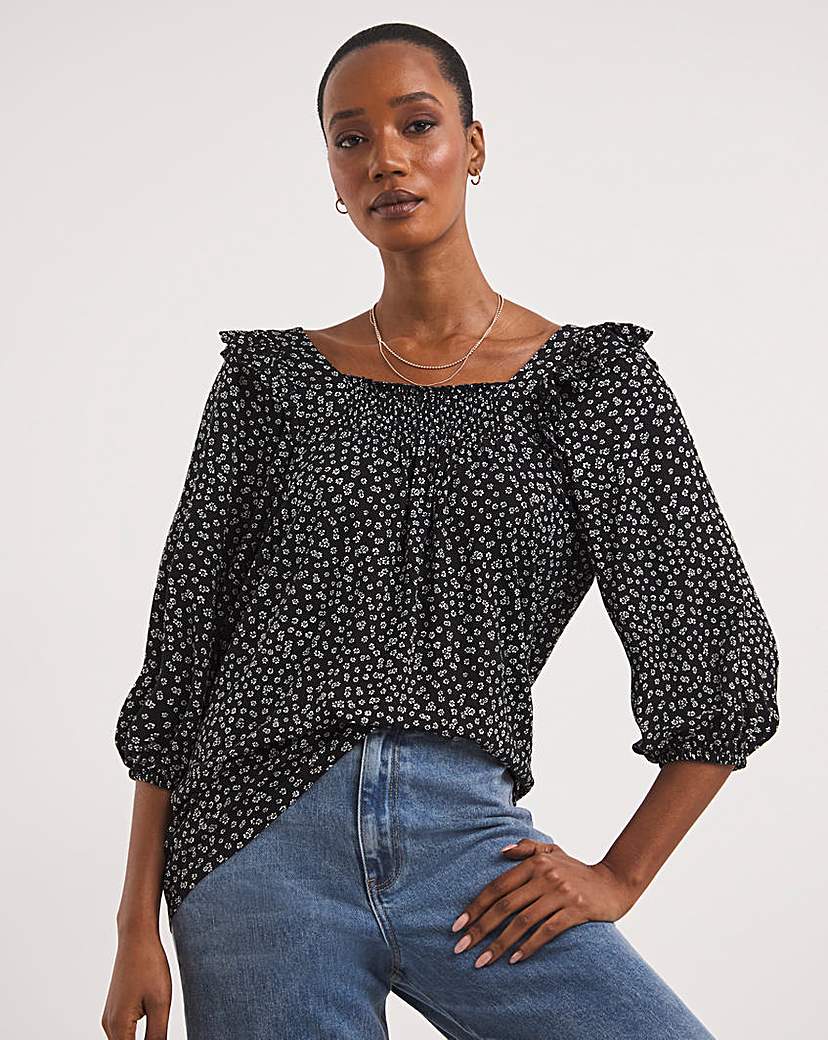 Shirred Square Neck Top