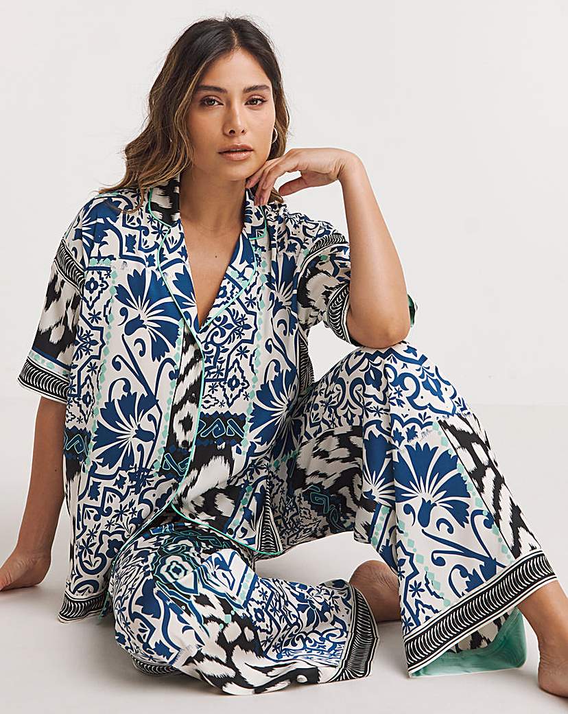 Stretch Satin Button Through PJ Set