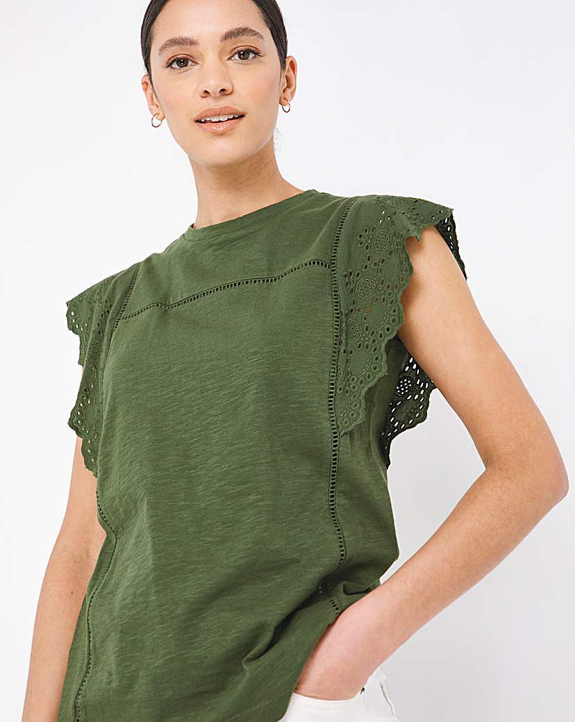 Ladder Trim Broderie Sleeve Top