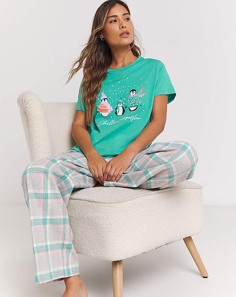 New In - Christmas Penguins Flannel Pant PJ Set