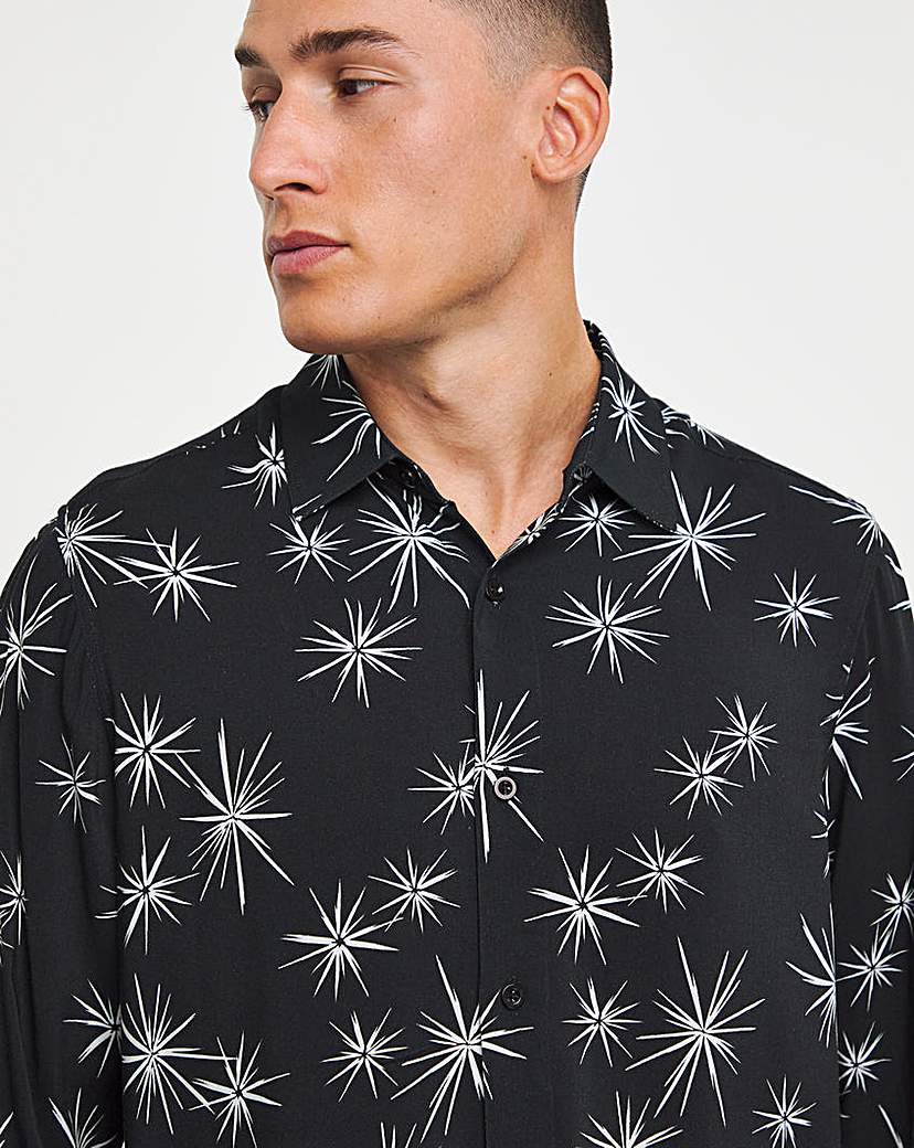 Long Sleeve Fireworks Print Shirt